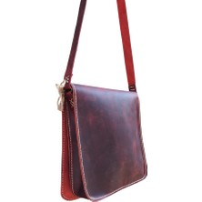 Semiramis Thor Model Hakiki Deri El Yapımı Unisex Bordo Tek Körüklü Vintage Postacı Çantası