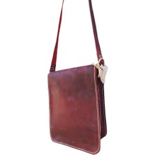 Semiramis Thor Model Hakiki Deri El Yapımı Unisex Bordo Tek Körüklü Vintage Postacı Çantası