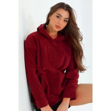 Yakamel Kadın Basic 3 Iplik Hoodie Şardonlu Kapşonlu Içi Pamuklu Bol Kesim Okul Sweatshirt