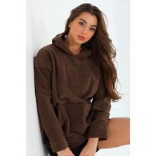 Yakamel Kadın Basic 3 Iplik Hoodie Şardonlu Kapşonlu Içi Pamuklu Bol Kesim Okul Sweatshirt