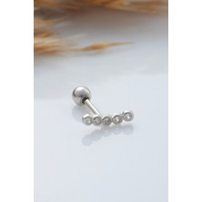 İpek Silver 925 Ayar Sıra Taşlı Minimal Tragus Piercing
