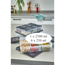 Krm Home 7'li Set Dondurucu, Bakliyat, Yemek Kabı, Piknik Kahvaltı Taze Gıda Saklama Kabı (1x2,5 LT-6X250 Ml)