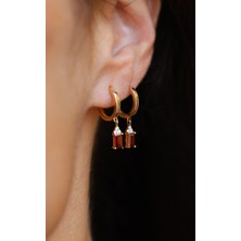 Yenigün Kuyumculuk 14 Ayar Altın Bordo Taşlı Kadın Küpe