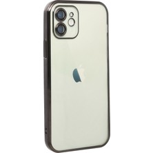 Denza Case Apple iPhone 12 Kılıf Kenarları Renkli Kamera Çıkıntılı Kapak - Siyah