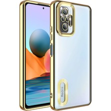 Hitit Cep Xiaomi Redmi Note 10 Pro Kılıf Kamera Korumalı Logo Gösteren Zore Omega Kapak-Gold