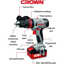 Crown Akülü Vidalama 20V 4Ah CT21076HMX-4 BMC | Şarjlı Matkap