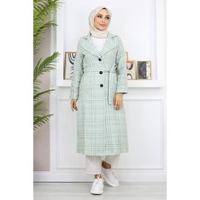 Missvalle Ekoseli Şanel Kaşe Kaban Mint 19137