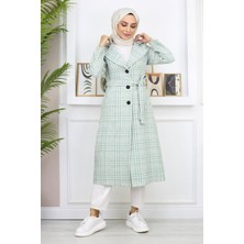 Missvalle Ekoseli Şanel Kaşe Kaban Mint 19137