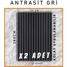 Detay Poliuretan 60x280cm 2 Adet Antrasit Gri Renk Akustik Ahşap Duvar Paneli Kolay Uygulanabilir