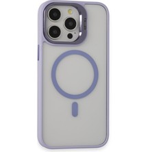 Denza Case Apple iPhone 14 Pro Max Kılıf Lens Koruma Hediyeli Standlı Magsafe Kapak - Lila