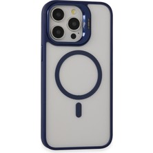 Denza Case Apple iPhone 15 Pro Max Kılıf Lens Koruma Hediyeli Standlı Magsafe Kapak - Lacivert