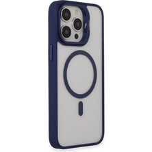 Denza Case Apple iPhone 15 Pro Max Kılıf Lens Koruma Hediyeli Standlı Magsafe Kapak - Lacivert