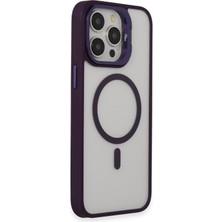 Denza Case Apple iPhone 15 Pro Max Kılıf Lens Koruma Hediyeli Standlı Magsafe Kapak - Derin Mor