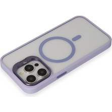 Denza Case Apple iPhone 15 Pro Max Kılıf Lens Koruma Hediyeli Standlı Magsafe Kapak - Lila