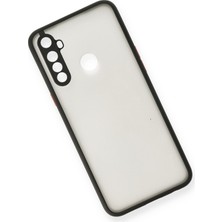 Denza Case Realme 5i Kılıf Kenarları Renkli Mat Kapak - Siyah