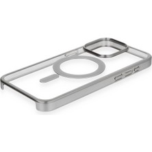 Denza Case Apple iPhone 15 Pro Kılıf Altı Açık Renkli Magsafe Kapak - Gümüş