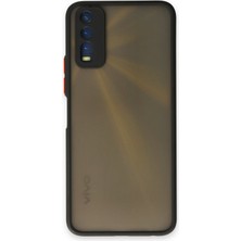 Denza Case Vivo Y20 Kılıf Kenarları Renkli Mat Kapak - Siyah