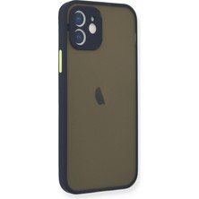 Denza Case Apple iPhone 12 Mini Kılıf Kenarları Renkli Mat Kapak - Lacivert