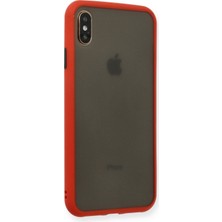 Denza Case Apple iPhone Xs Max Kılıf Kenarları Renkli Mat Kapak - Kırmızı