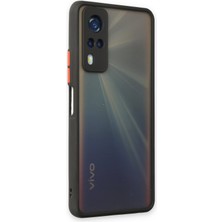 Denza Case Vivo Y51 Kılıf Kenarları Renkli Mat Kapak - Siyah