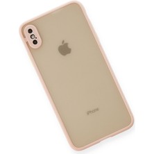 Denza Case Apple iPhone Xs Kılıf Kenarları Renkli Mat Kapak - Pembe