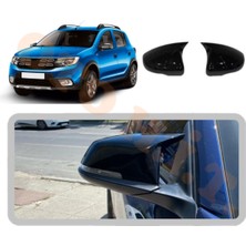 Oto h.i.t. Dacia Sandero ve Sandero Stepway 09-20 Yarasa Ayna Kapağı Batman Ayna Parlak Siyah Tam Uyum