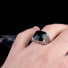Takı925 Yeşil Renk Zirkon Taşlı 925 Ayar Gümüş Erkek Yüzük
