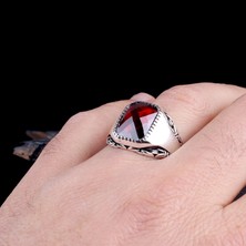 Takı925 Kırmızı Zirkon Taşlı Model 925 Ayar Gümüş Erkek Yüzük