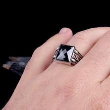 Takı925 Siyah Renk Zirkon Taşlı 925 Ayar Gümüş Yüzük