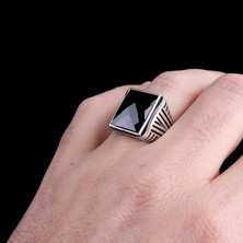 Takı925 Mavi Renk Zirkon Taşlı 925 Ayar Gümüş Erkek Yüzük