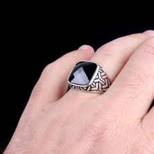 Takı925 Siyah Renk Zirkon Taşlı 925 Ayar Gümüş Erkek Yüzük