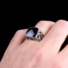 Takı925 Siyah Renk Zirkon Taşlı 925 Ayar Gümüş Erkek Yüzük