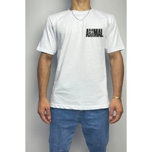 Sanus Erkek Animal Baskılı Beyaz Oversize T-Shirt