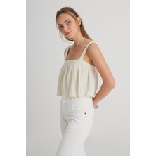 Wrangler Relaxed Fit Geniş Kesim Kare Yaka Ekru Bluz
