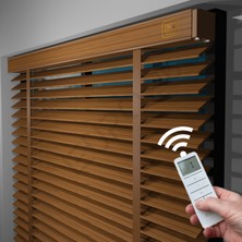 Jaluzi By Euro216  Ahşap Jaluzi Perde 50 mm GERÇEK AHŞAP Motorlu / Kumandalı Kurdeleli MEŞE Renk