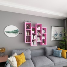 Dekormer Design Kitaplık Mobilya Duvar Rafı Salon Aynı Renk 4 Lü Takım Pembe