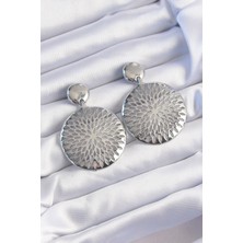 Callerrons Accessories  Pirinç Gümüş Renk Oval Işlemeli Küpe - EBJ240820W26595