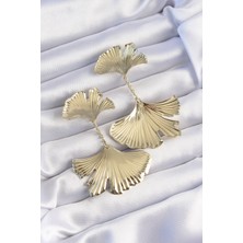 Callerrons Accessories  Pirinç Gold Renk Tırtıklı Yaprak Model Sallantılı Küpe - EBJ240820W26611