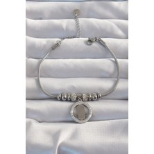 Callerrons Accessories  316L Çelik Gümüş Renk Zirkon Taş Aksesuarlı Fatma Ana Eli Bileklik - EBJ240820W26641