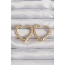Callerrons Accessories  Pirinç Gold Renk Zirkon Taşlı Motifli Kalp Küpe - EBJ240820W26685