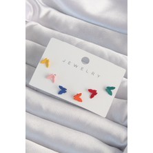 Callerrons Accessories  Pirinç Rengarenk Mineli Minimal Kelebek Küpe Seti - EBJ240820W26718