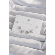 Callerrons Accessories  Pirinç Gümüş Renk Zirkon Taşlı Damla Model Küpe Seti - EBJ240820W26720