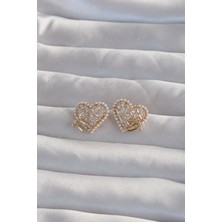 Callerrons Accessories  Pirinç Gold Renk Fiyonk Detay Incili Zirkon Taşlı Kalp Küpe - EBJ240820W26699