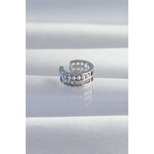 Callerrons Accessories  Pirinç Gümüş Renk Incili Baget Taşlı Earcuff Küpe - EBJ240820W26738