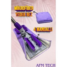 AFM Tech Mor Mop (1 Adet Yedek Bez Hediyeli)Yer Mopu Fayans Duvar Yüzey Temizlik Mikrofiber Bez Mandallı Mop