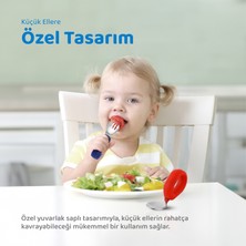 Guqqo Bebek Çatal Kaşık Seti, Paslanmaz Çelik, Silikon Saplı, Mavi Kırmızı