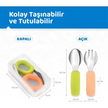 Guqqo Paslanmaz Çelik Silikon Saplı Bebek Çatal ve Kaşık Seti (Pudra-Yeşil)