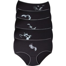 Alya Underwear Kadın Büyük Beden Yüksek Bel Külot Full Brief, 5'li Paket Kedi Baskılı Siyah