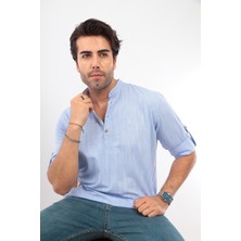 Fitmens Slim Fit Uzun Kol Hakim Yaka Yarım Patlı Erkek Gömlek Açık Mavi