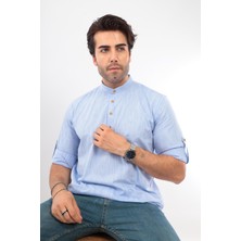 Fitmens Slim Fit Uzun Kol Hakim Yaka Yarım Patlı Erkek Gömlek Açık Mavi